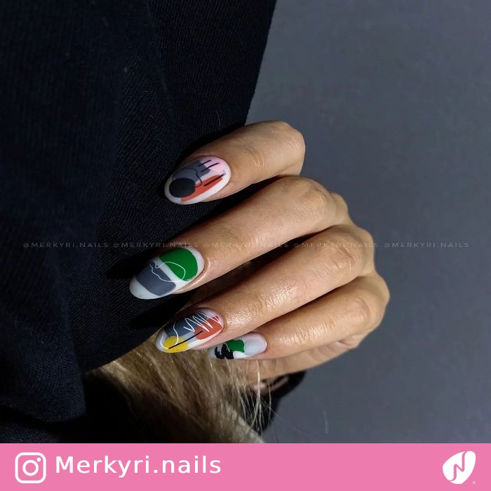 Abstract Oval Autumn Nails
